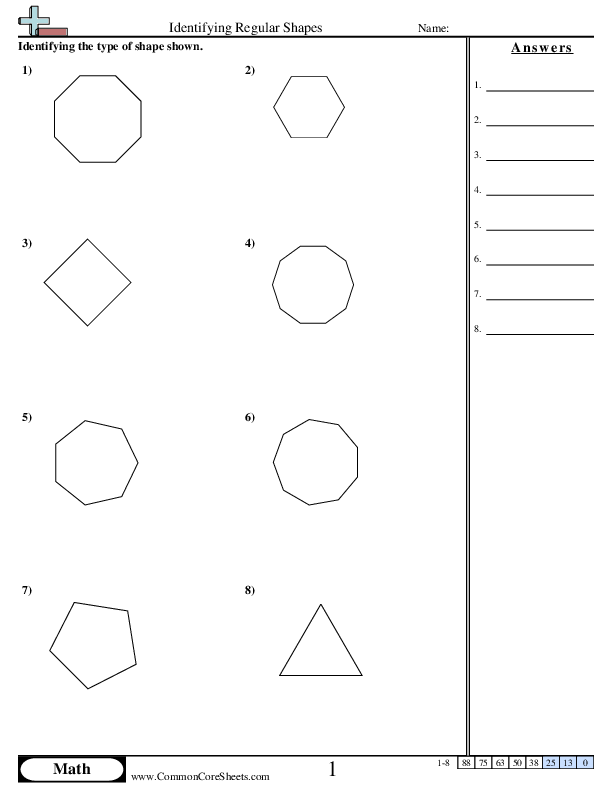 Regular Shapes (3,4,5,6,7,8,9 & 10 sides) worksheet